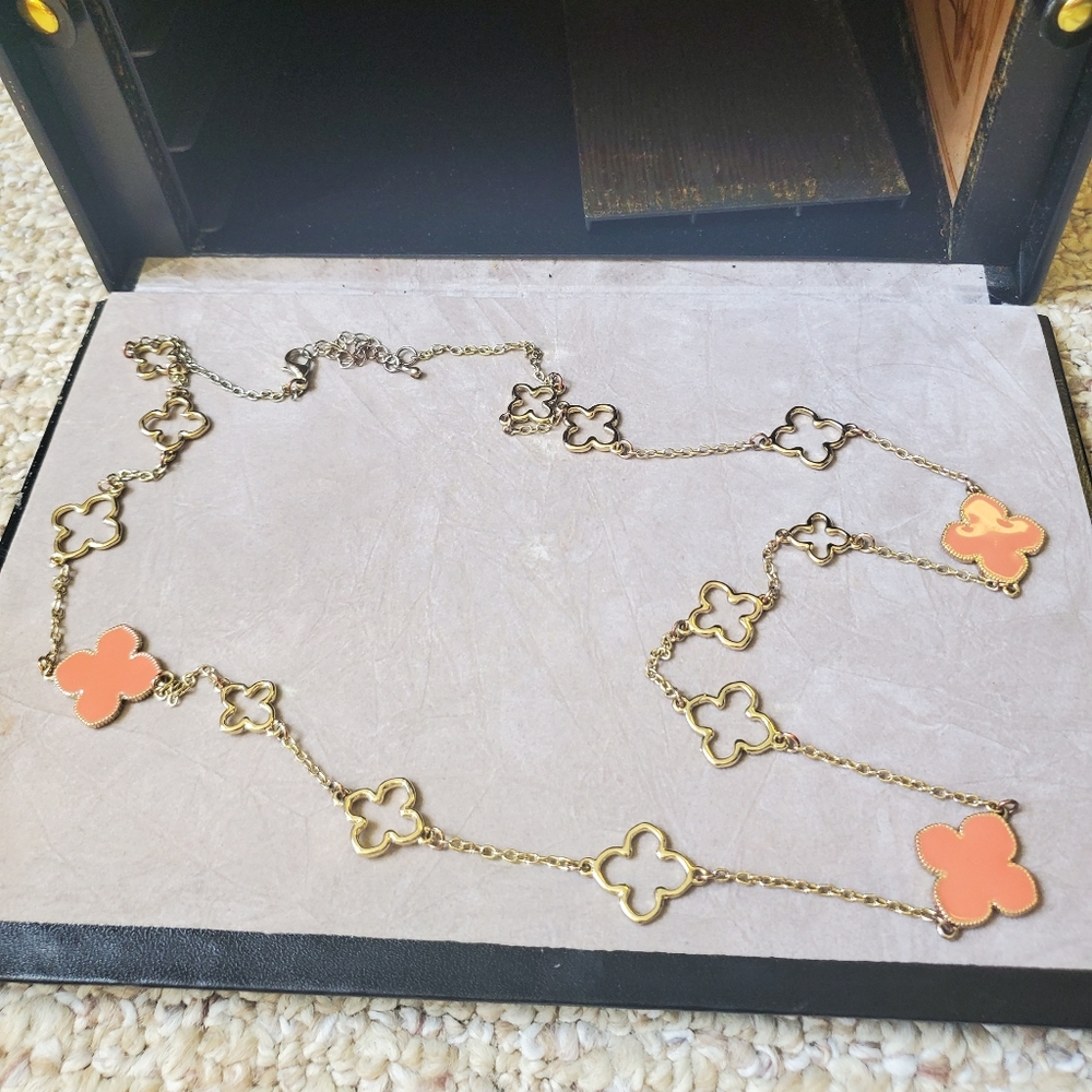 Coral and Gold Long Necklace